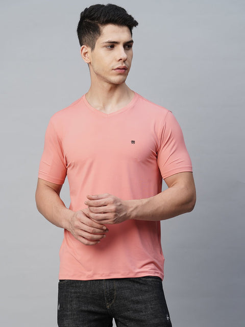 Pink Round Neck Solid T-Shirt - T-Shirt - 230200061