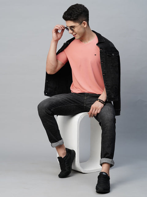 Pink Round Neck Solid T-Shirt - T-Shirt - 230200061