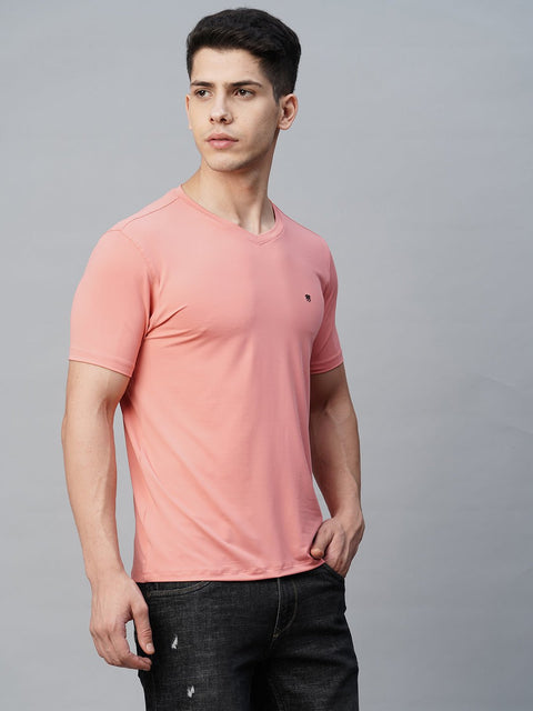 Pink Round Neck Solid T-Shirt - T-Shirt - 230200061