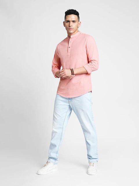 Pink Solid Cotton Kurta Shirt - Kurta - 240120021