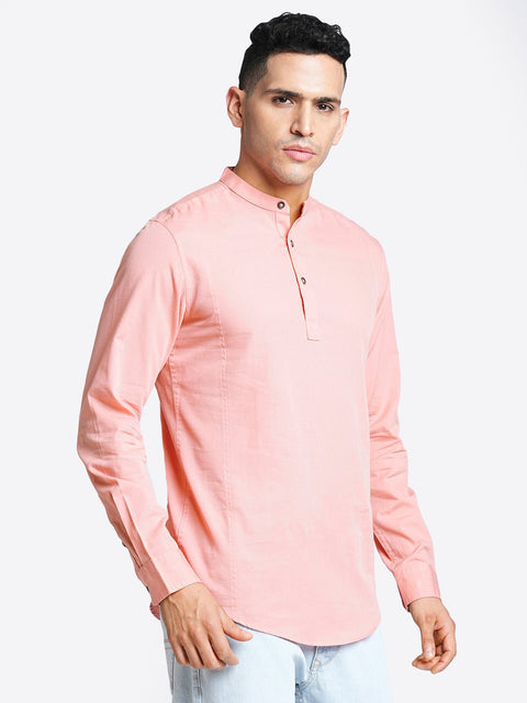 Pink Solid Cotton Kurta Shirt - Kurta - 240120021