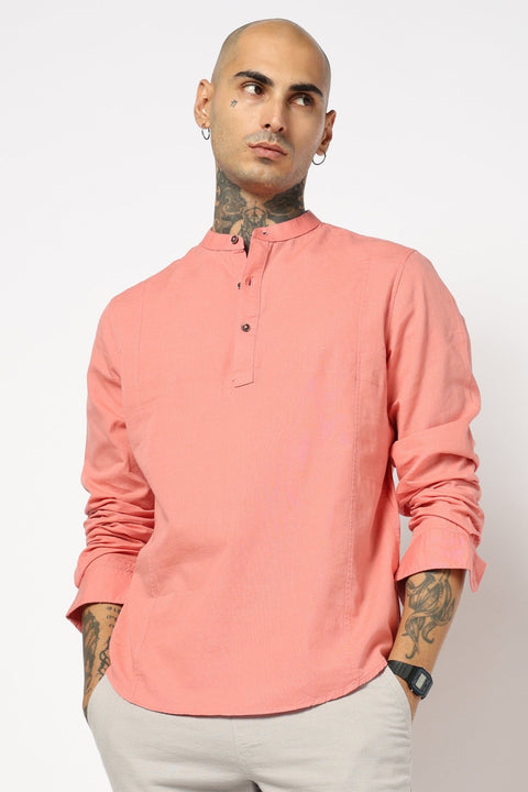 Pink Solid Cotton Kurta Shirt - Kurta - 240120021