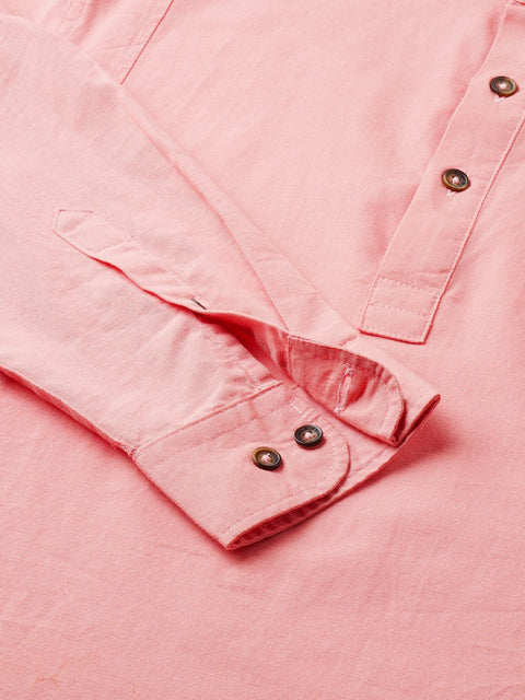 Pink Solid Cotton Kurta Shirt - Kurta - 240120021