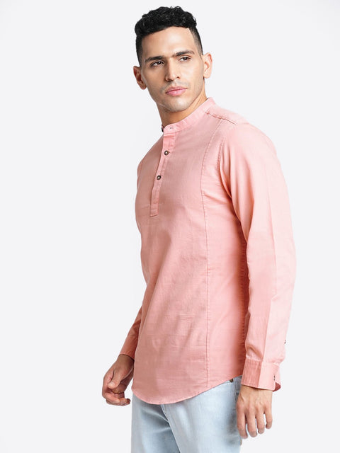 Pink Solid Cotton Kurta Shirt - Kurta - 240120021