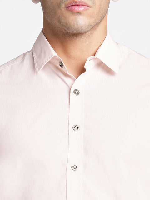 Pink Solid Cotton Shirt - Shirt - 230524808