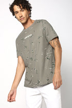 Printed Textured Round Neck T-shirt - T-Shirt - 2409300733