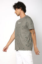 Printed Textured Round Neck T-shirt - T-Shirt - 2409300733