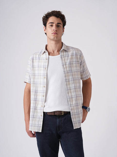 PURPLE CHECKERED SLUB SHIRT-Shirt - 260134746