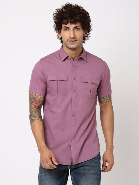 Purple Solid Cotton Shirt - Shirts - 230524919