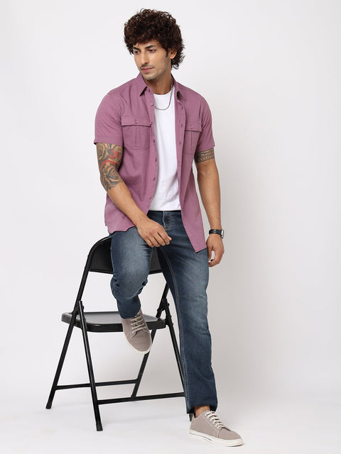 Purple Solid Cotton Shirt - Shirts - 230524919