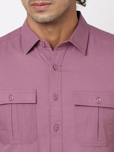 Purple Solid Cotton Shirt - Shirts - 230524919