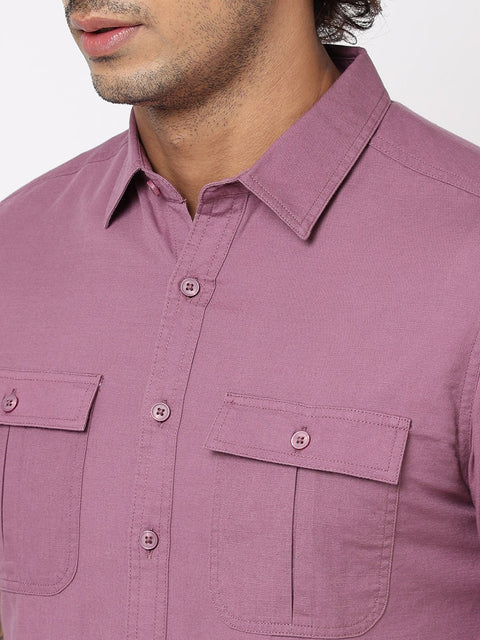 Purple Solid Cotton Shirt - Shirts - 230524919