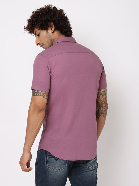 Purple Solid Cotton Shirt - Shirts - 230524919