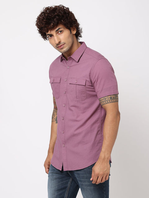 Purple Solid Cotton Shirt - Shirts - 230524919
