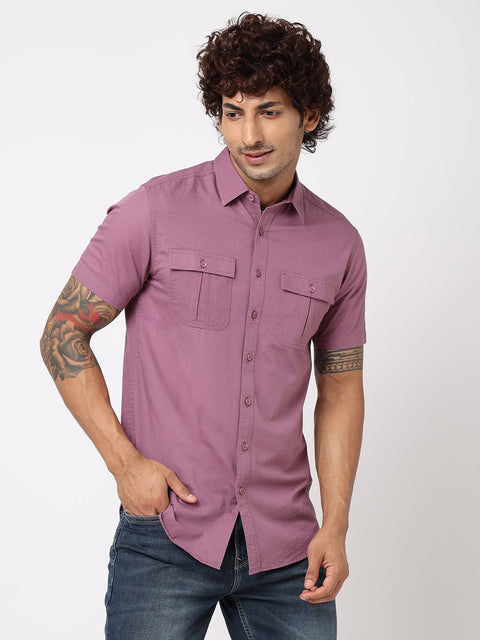 Purple Solid Cotton Shirt - Shirts - 230524919