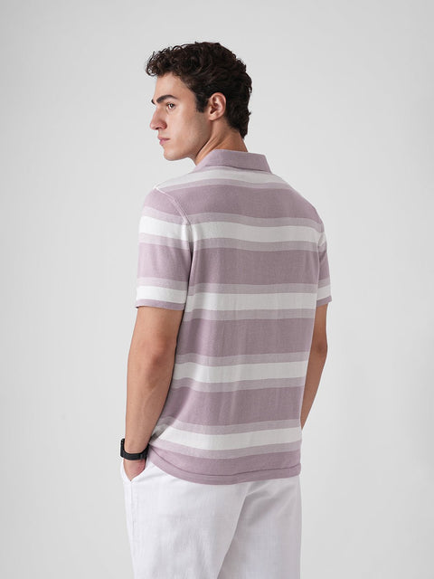 PURPLE STRIPED FLATKNIT POLO - T Shirt - 3IS1F0385
