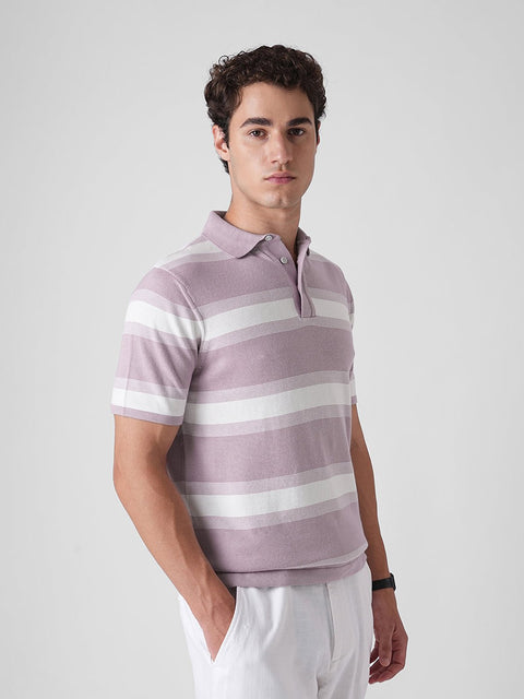 PURPLE STRIPED FLATKNIT POLO - T Shirt - 3IS1F0385