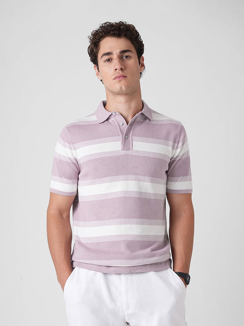 PURPLE STRIPED FLATKNIT POLO - T Shirt - 3IS1F0385