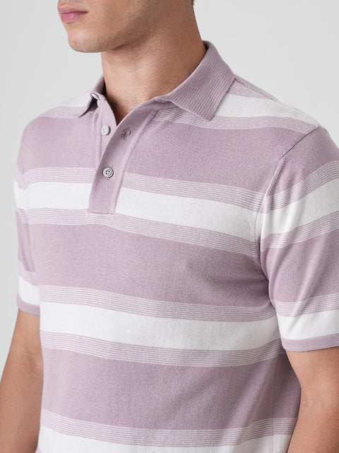 PURPLE STRIPED FLATKNIT POLO - T Shirt - 3IS1F0385