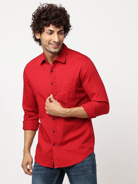 Red Solid Cotton Shirt - Shirt - 230324412