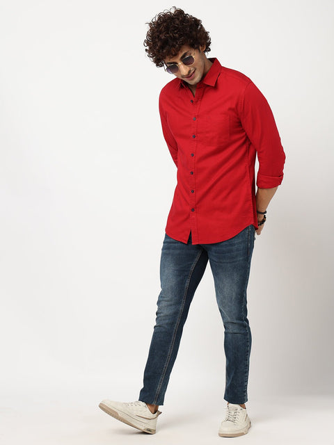 Red Solid Cotton Shirt - Shirt - 230324412
