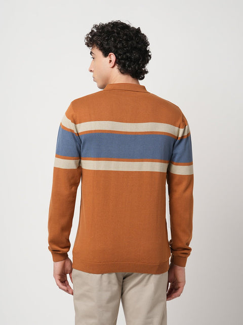 RUST KNITTED STRIPED POLO - TSHIRT - Sweatshirt - 250960041