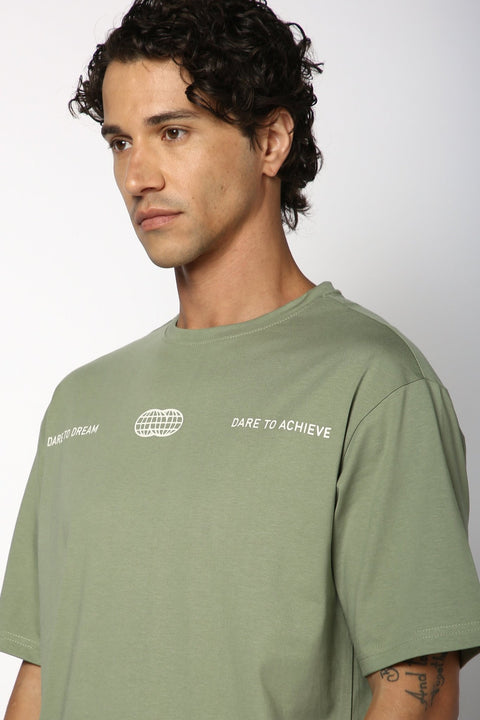 Sage Green Printed Oversized T-shirt - T-Shirt - 2409300670