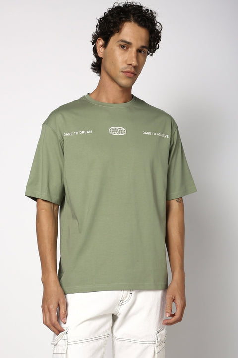 Sage Green Printed Oversized T-shirt - T-Shirt - 2409300670