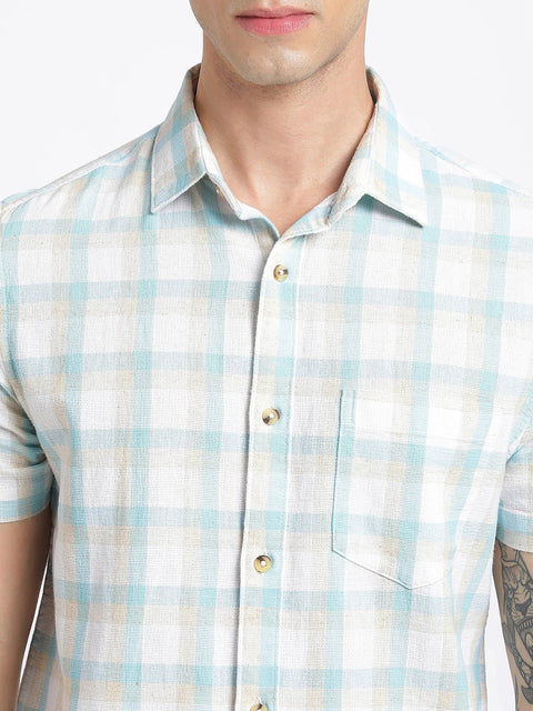 Sky Blue Checks Cotton Shirt - Shirt - 240527840