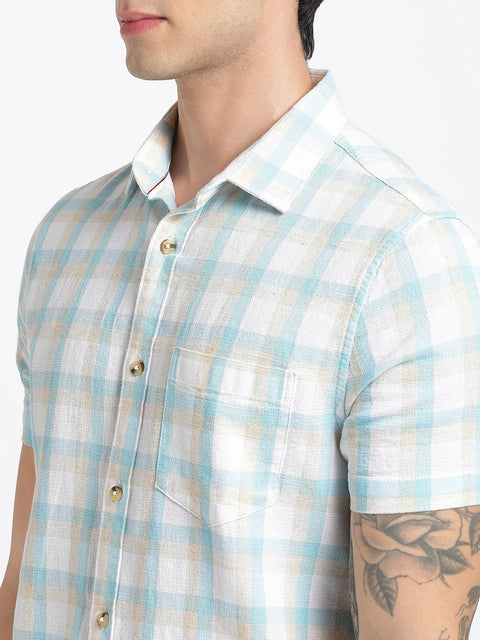 Sky Blue Checks Cotton Shirt - Shirt - 240527840