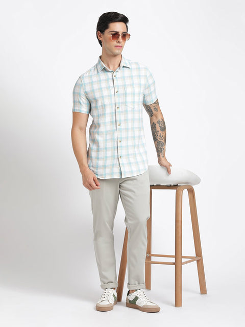 Sky Blue Checks Cotton Shirt - Shirt - 240527840