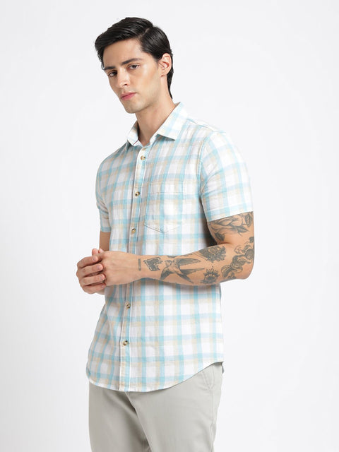 Sky Blue Checks Cotton Shirt - Shirt - 240527840