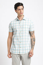 Sky Blue Checks Cotton Shirt - Shirt - 240527840