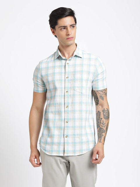 Sky Blue Checks Cotton Shirt - Shirt - 240527840