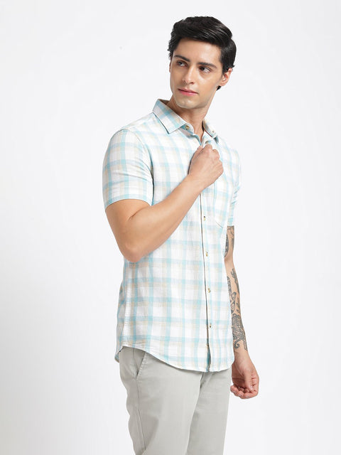 Sky Blue Checks Cotton Shirt - Shirt - 240527840