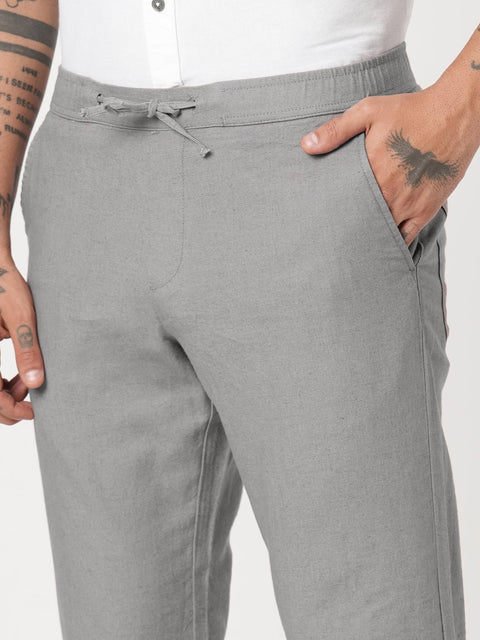 SLIM TRAVELLER GREY DOBBY PANTS - Trousers - 251241677
