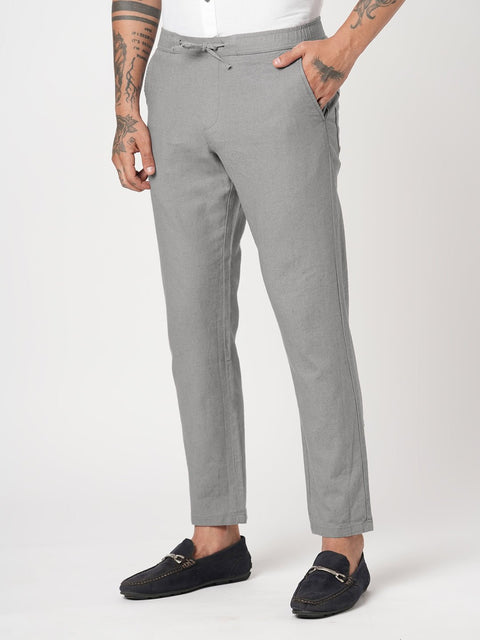 SLIM TRAVELLER GREY DOBBY PANTS - Trousers - 251241677