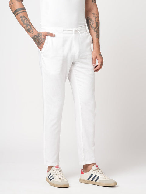 SLIM TRAVELLER WHITE DOBBY PANTS - Trousers - 251241652