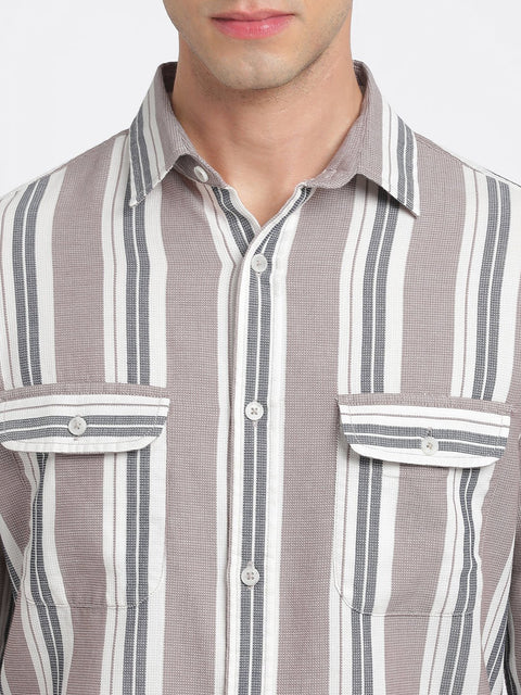 Striped Double Pocket Textured Shirt - Shirt - 240527916