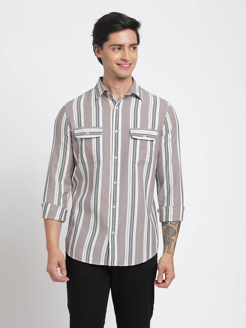 Striped Double Pocket Textured Shirt - Shirt - 240527916