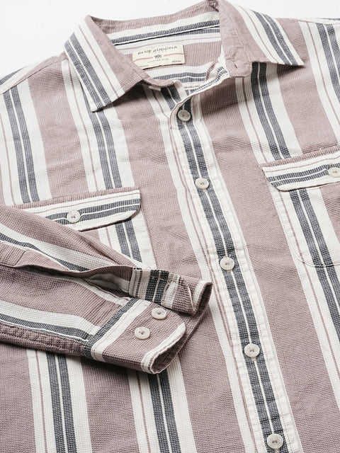 Striped Double Pocket Textured Shirt - Shirt - 240527916