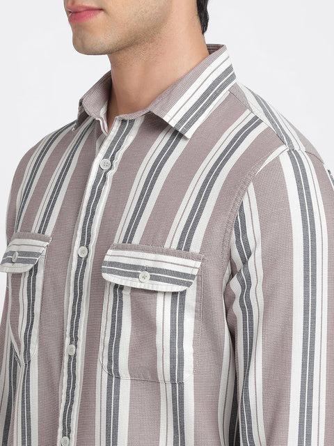 Striped Double Pocket Textured Shirt - Shirt - 240527916