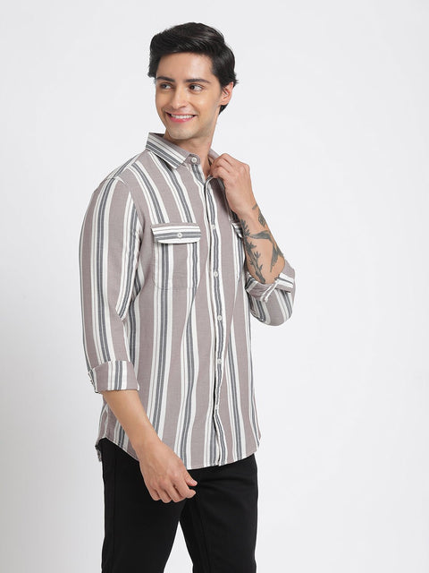 Striped Double Pocket Textured Shirt - Shirt - 240527916