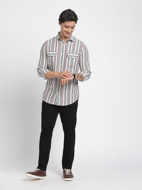 Striped Double Pocket Textured Shirt - Shirt - 240527916