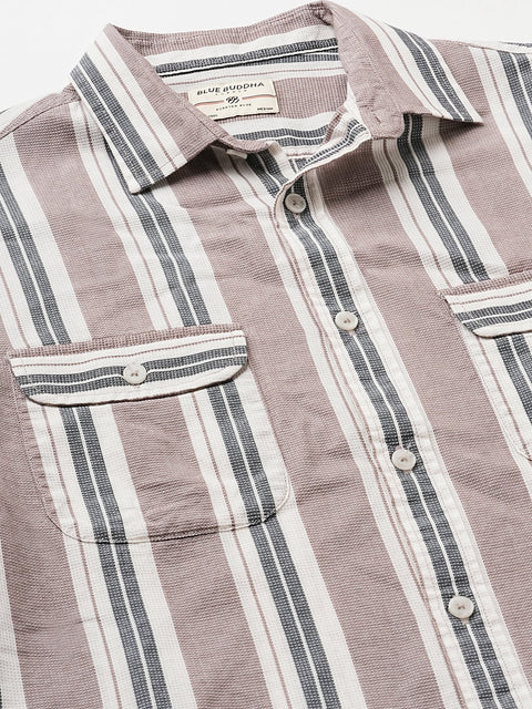 Striped Double Pocket Textured Shirt - Shirt - 240527916