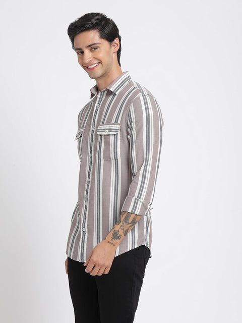 Striped Double Pocket Textured Shirt - Shirt - 240527916