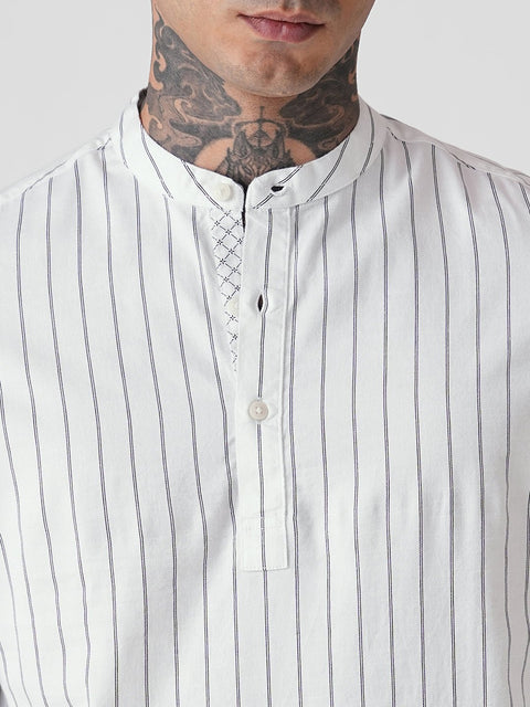 STRIPED TWILL TAILORED FULL SLEEVE KURTA - Kurta - 260134561