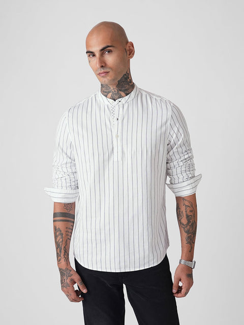 STRIPED TWILL TAILORED FULL SLEEVE KURTA - Kurta - 260134561