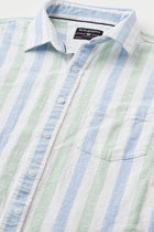 Teal Blue Striped Cotton Shirt - Shirt - 240527926