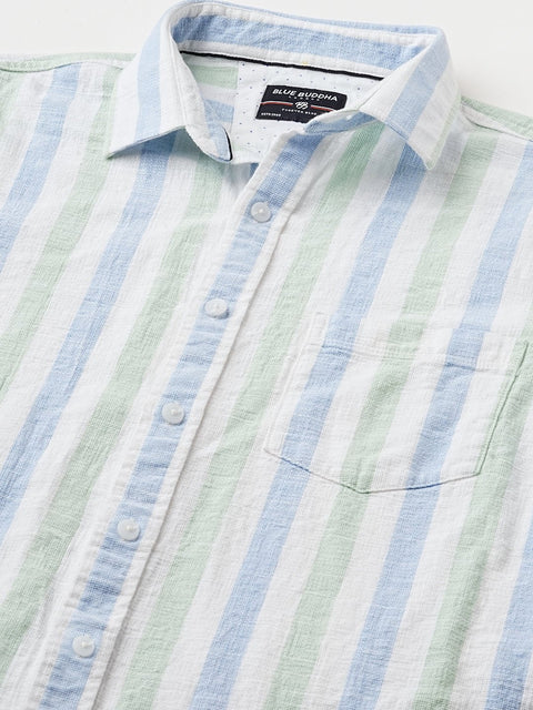 Teal Blue Striped Cotton Shirt - Shirt - 240527926